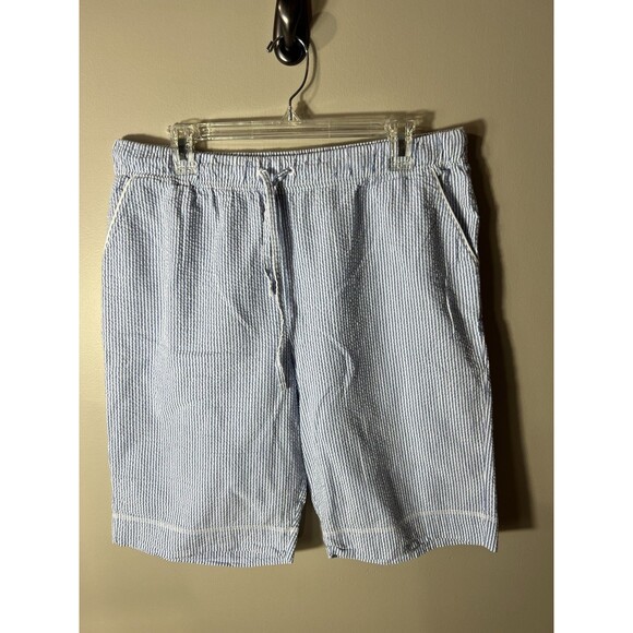 Vintage Cotton Brand Seersucker Shorts Striped Pleated Coastal Beachy Large - Picture 1 of 13
